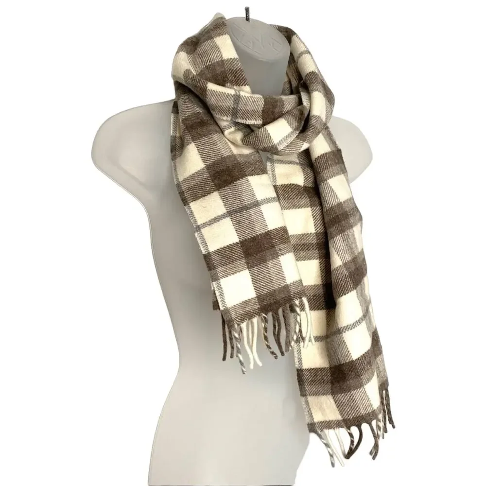 Faribault Plaid Neutrals Fringe Hem Scarf Vanilla Girl Winter